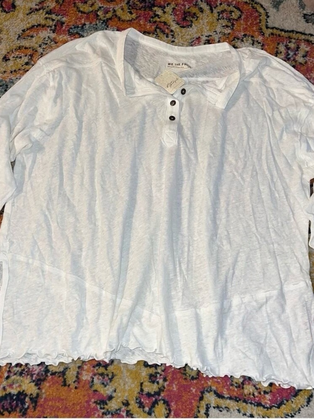 We The Free Women's White Polo Knit Top with Button Placket